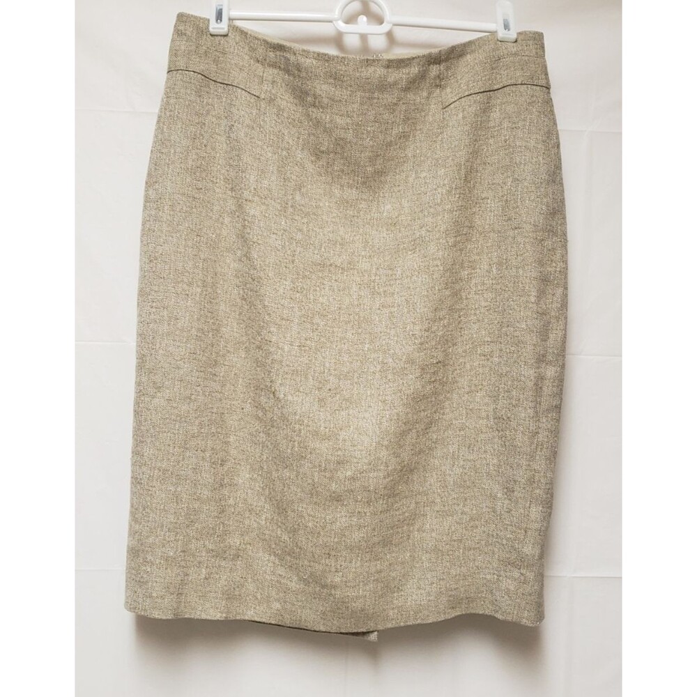Ann Taylor Linen Blend Pencil Skirt Oatmeal Back Split Office Size 8 POE
